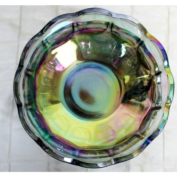 5 Bowls Indiana Carnival Blue Glass Snack/Dessert Scallop Thumbprint Iridescent - Picture 7 of 7